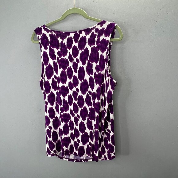 Michael Michael Kors Sleeveless Top L Purple Animal Print Draped Metal Logo - Picture 3 of 5